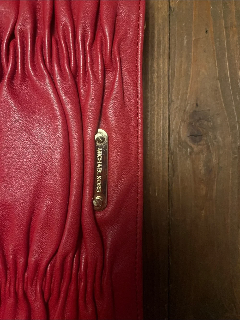 Michael Kors Red Ruched Leather Wristlet Clutch